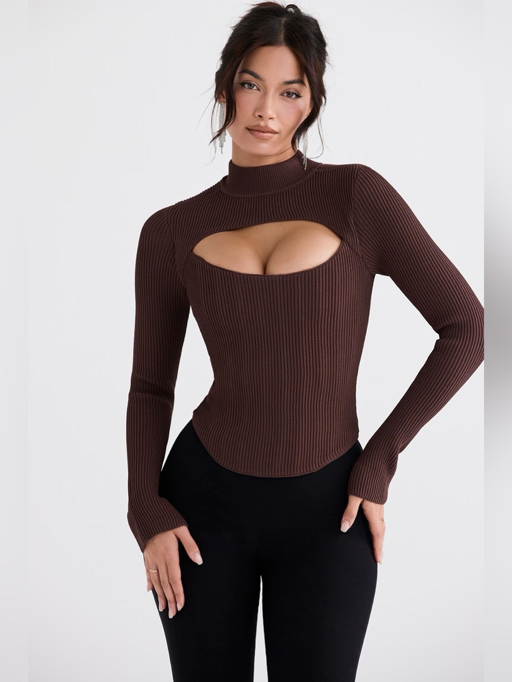 House of Cb Georgina cocoa knitted corset long sleeve